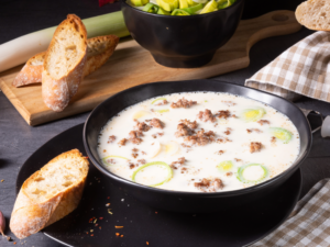 Lauch,Käse-Hackfleisch Suppe